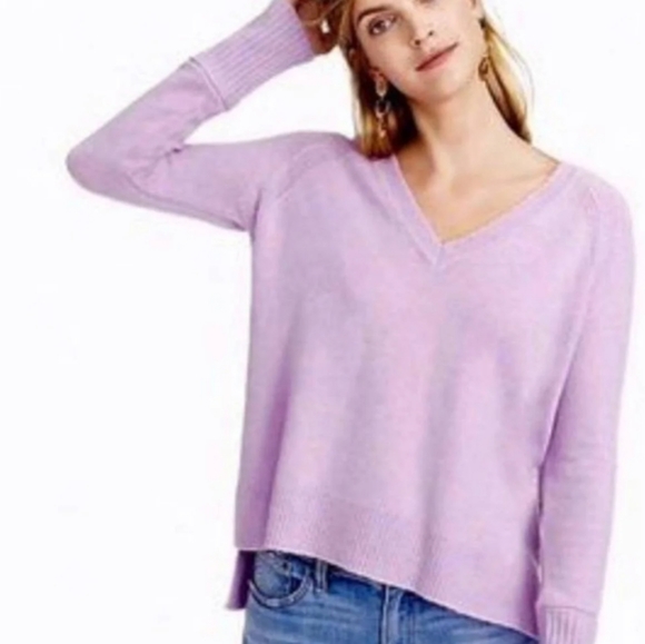 J Crew Supersoft Yarn V-neck Sweater Wool Alpaca Blend Ribbed Hem Hi-Lo Boxy Fit - Picture 10 of 10